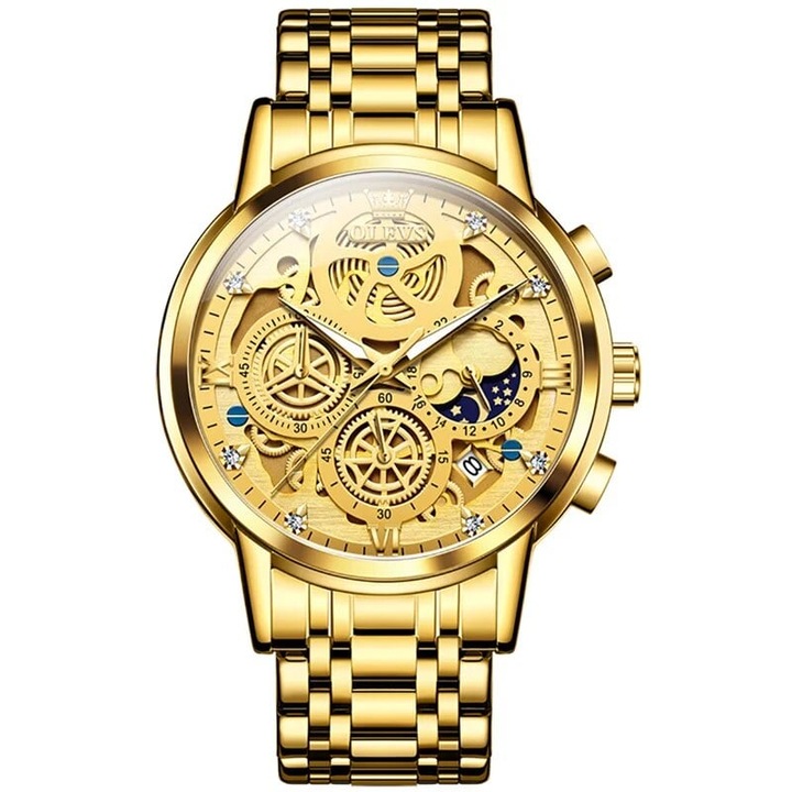 Мъжки часовник Olive Gold Steel Date Quartz Analog