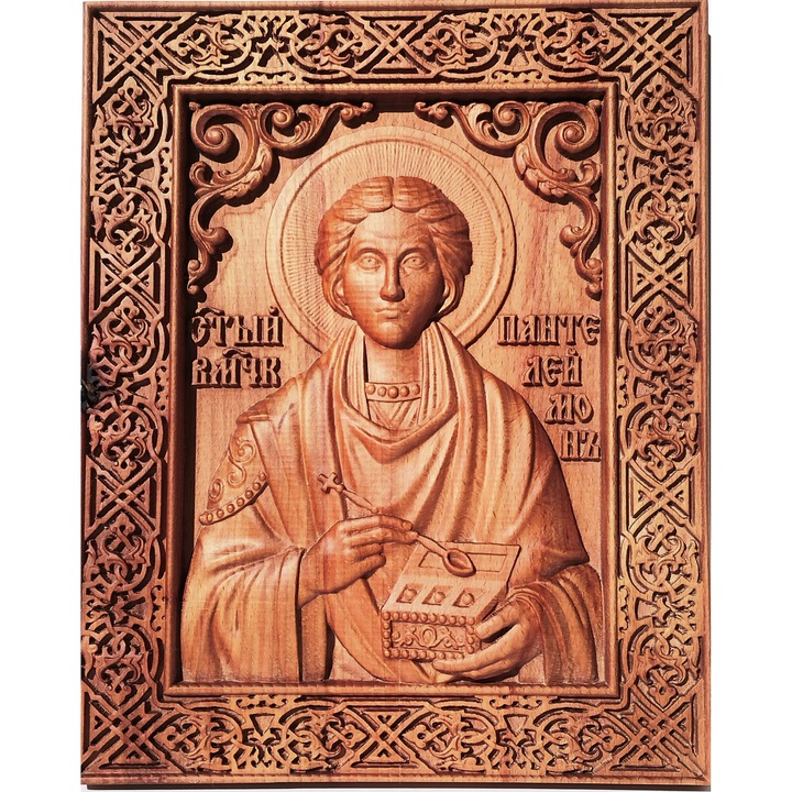 Szent Panteleimon ikon - szerző fafaragása