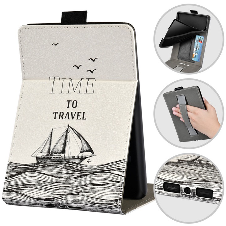 Калъф за Kindle 2024 / Kindle 2022 11-то поколение, SINSELET, 6 инча, с дръжка и слот за карти, автоматично събуждане и заспиване, платноходка