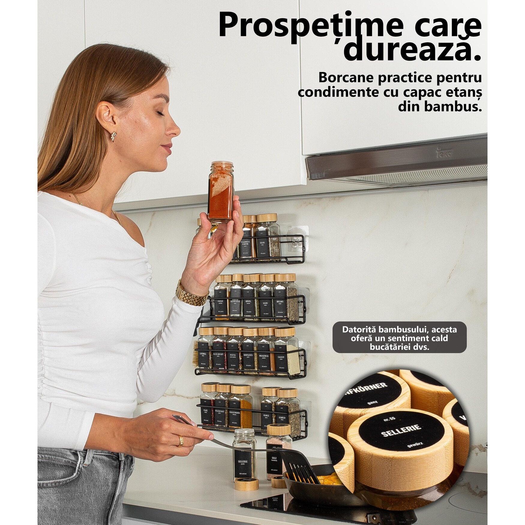 Set de 4 rafturi organizatoare pentru condimente cu 24 de borcane ...