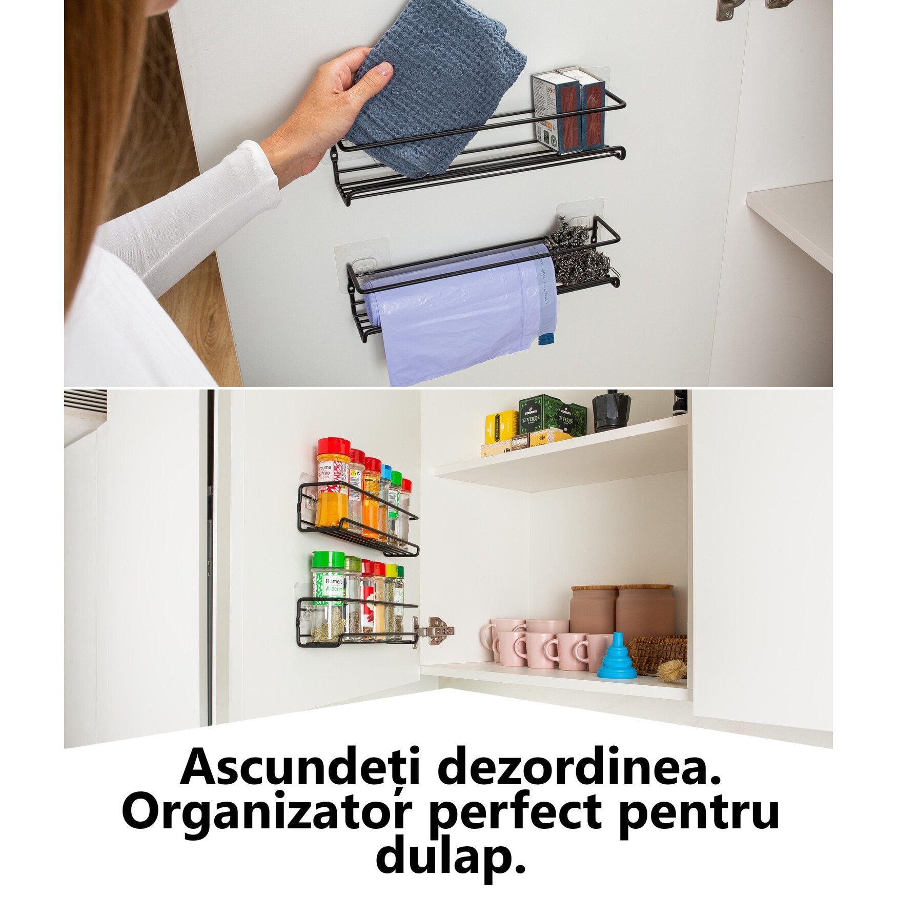 Set de 4 rafturi organizatoare pentru condimente cu 24 de borcane ...