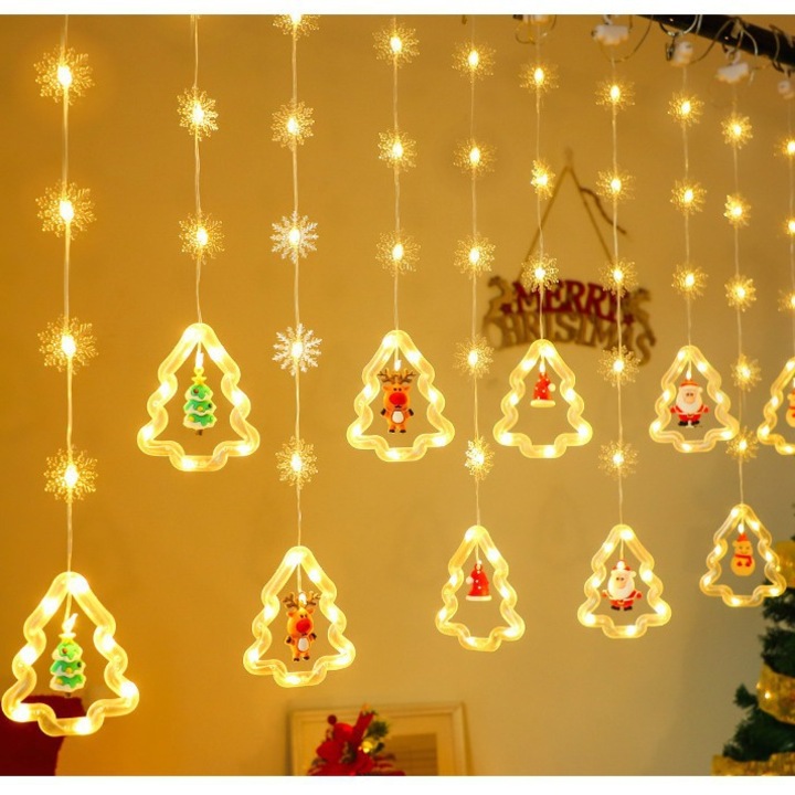 Instalatie LED de Craciun, 10 lumini, 3 metri, cu telecomanda, incarcare USB, decorare camera