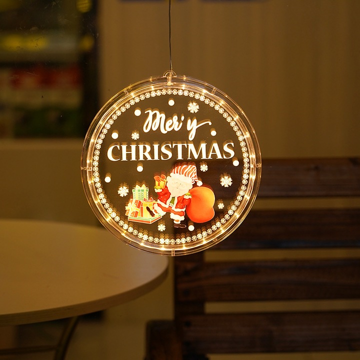 Instalatie de Craciun, model cutie cadou, rotund, diametru 21cm, pentru usa sau fereastra