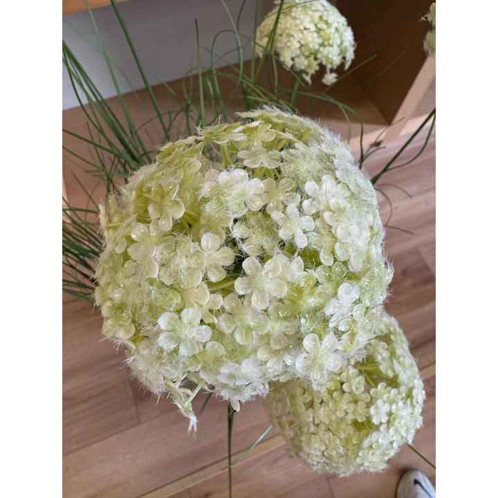 Planta artificiala hortensie in ghiveci, 120cm, galben deschis, 9 flori, 60x60cm