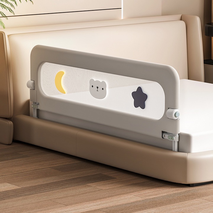 Сгъваем парапет за легло за малки деца, Предпазител за парапет за детско легло, с подсилена анкерна система за безопасност, WALALLA, 150 см, светлосив