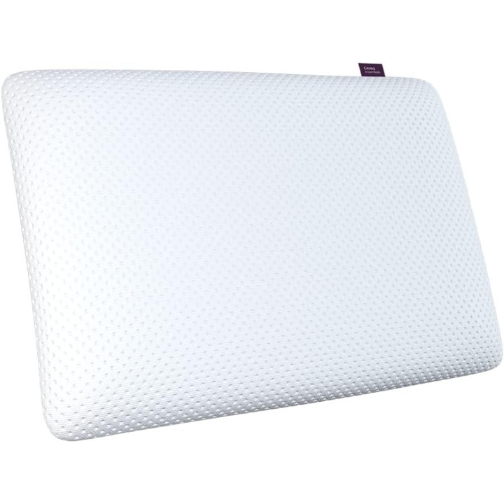 Възглавница от мемори пяна Emma Essentials, 40x70 см, дишаща, регулираща влажността, може да се пере до 40 °C, бяла