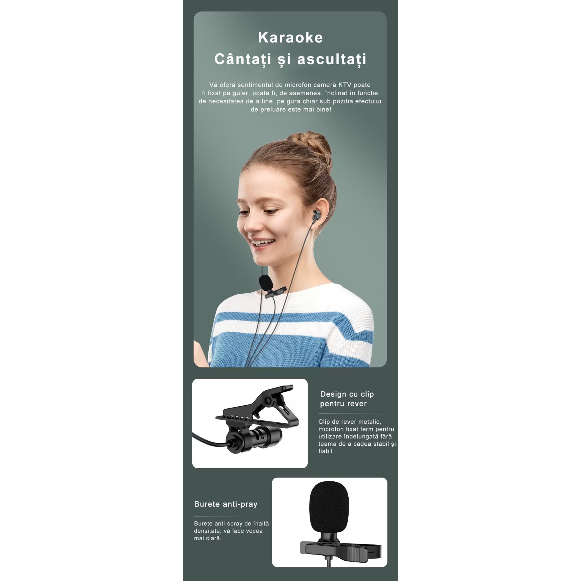 Casti cu fir, Set microfoane lavaliera cu fir, 2 bucati, compatibilitate universala, 3.5mm, rezistente la apa IPX4,2 m, Negre