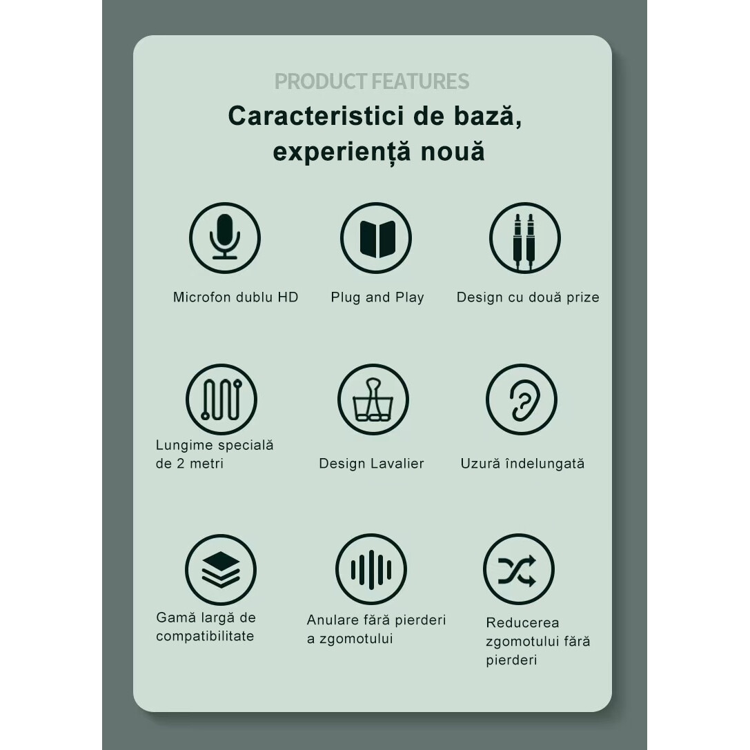 Casti cu fir, Set microfoane lavaliera cu fir, 2 bucati, compatibilitate universala, 3.5mm, rezistente la apa IPX4,2 m, Negre
