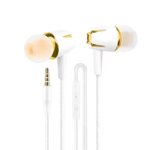 Casti cu fir, in-ear, cu microfon, izolare fonica, varfuri din spuma cu memorie, aurii, 1.3m