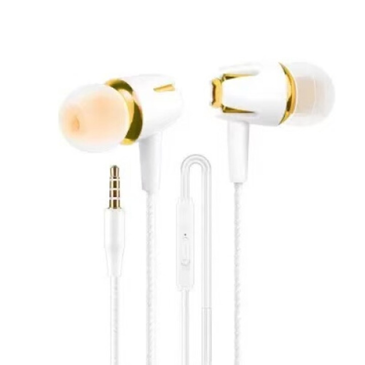 Casti cu fir, in-ear, cu microfon, izolare fonica, varfuri din spuma cu memorie, aurii, 1.3m