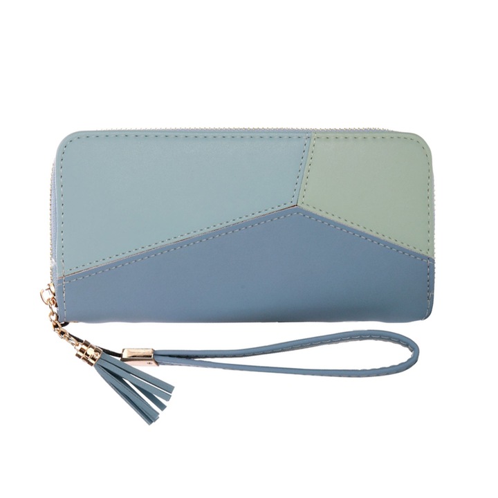 Portofel dama Cozevdnt, RFID, Piele, Albastru/Verde