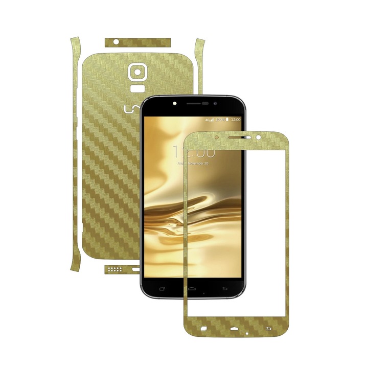 Защитен филм Carbon Skinz, Adhesive Skin Cover for Case, Carbon Gold, посветен на Umi Rome, Rome X