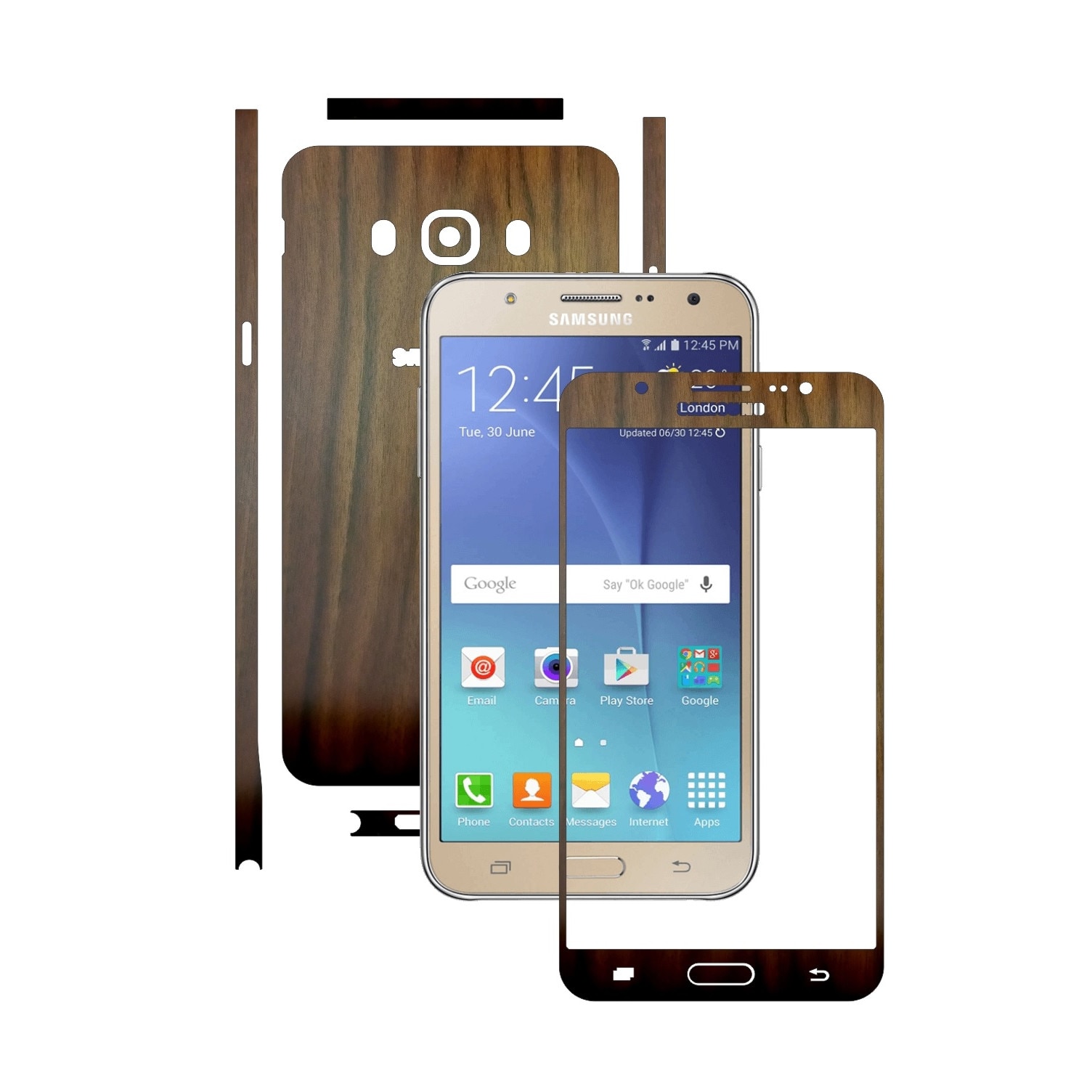 Folie de protectie Carbon Skinz, Husa de tip Skin Adeziv pentru Carcasa, Lemn Nuc Inchis dedicata Samsung Galaxy J7 2016