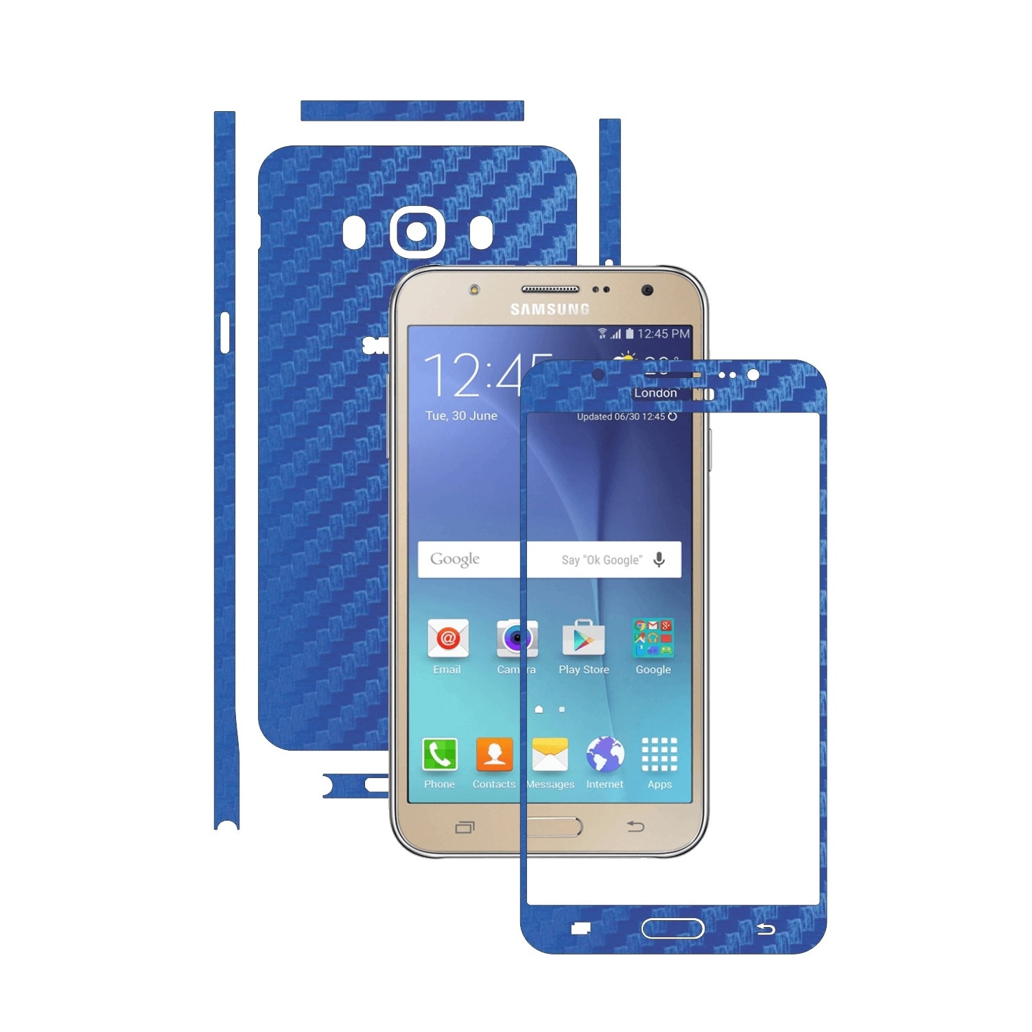 Folie de protectie Carbon Skinz, Husa de tip Skin Adeziv pentru Carcasa, Carbon Albastru dedicata Samsung Galaxy J7 2016