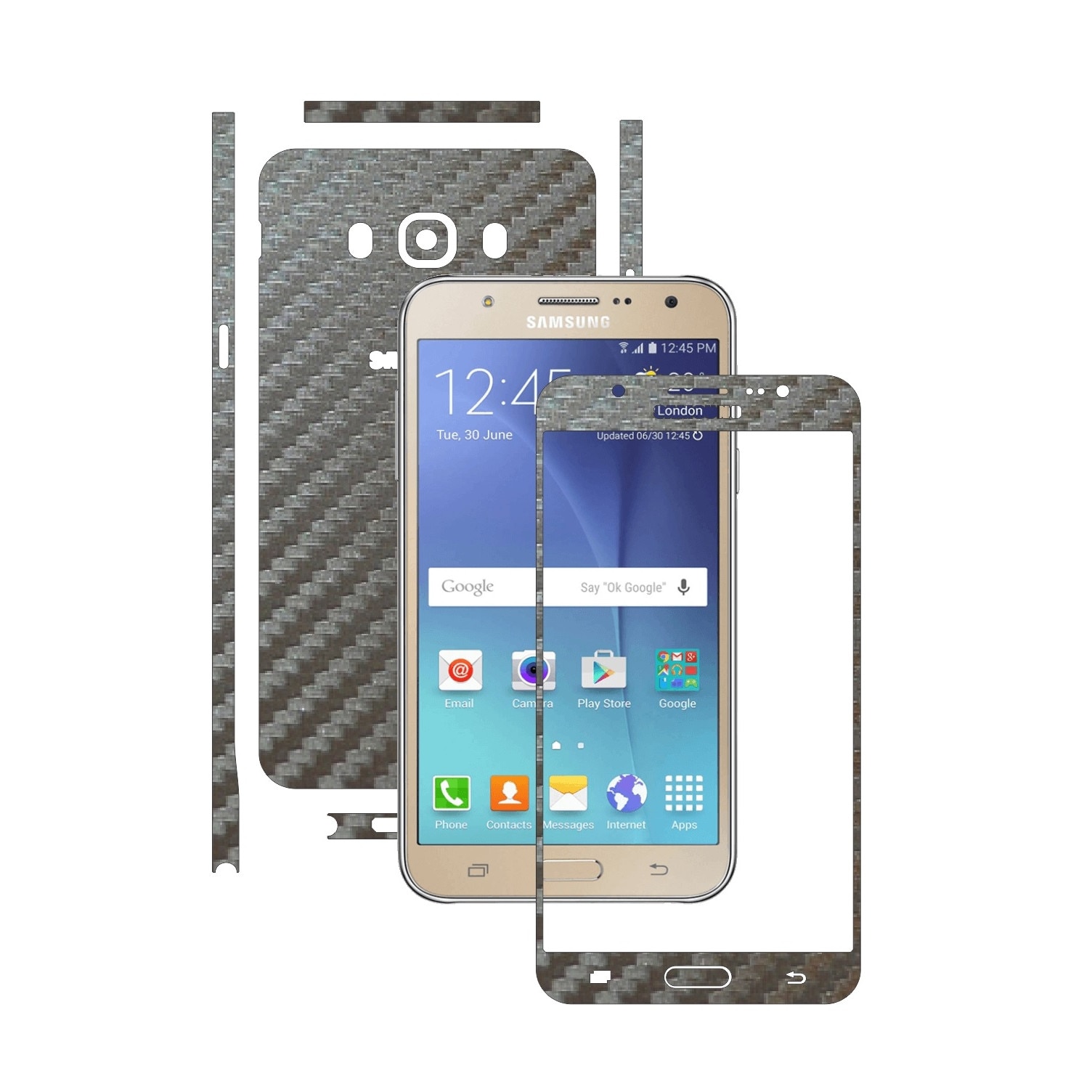 Folie de protectie Carbon Skinz, Husa de tip Skin Adeziv pentru Carcasa, Carbon Gri Argintiu dedicata Samsung Galaxy J7 2016