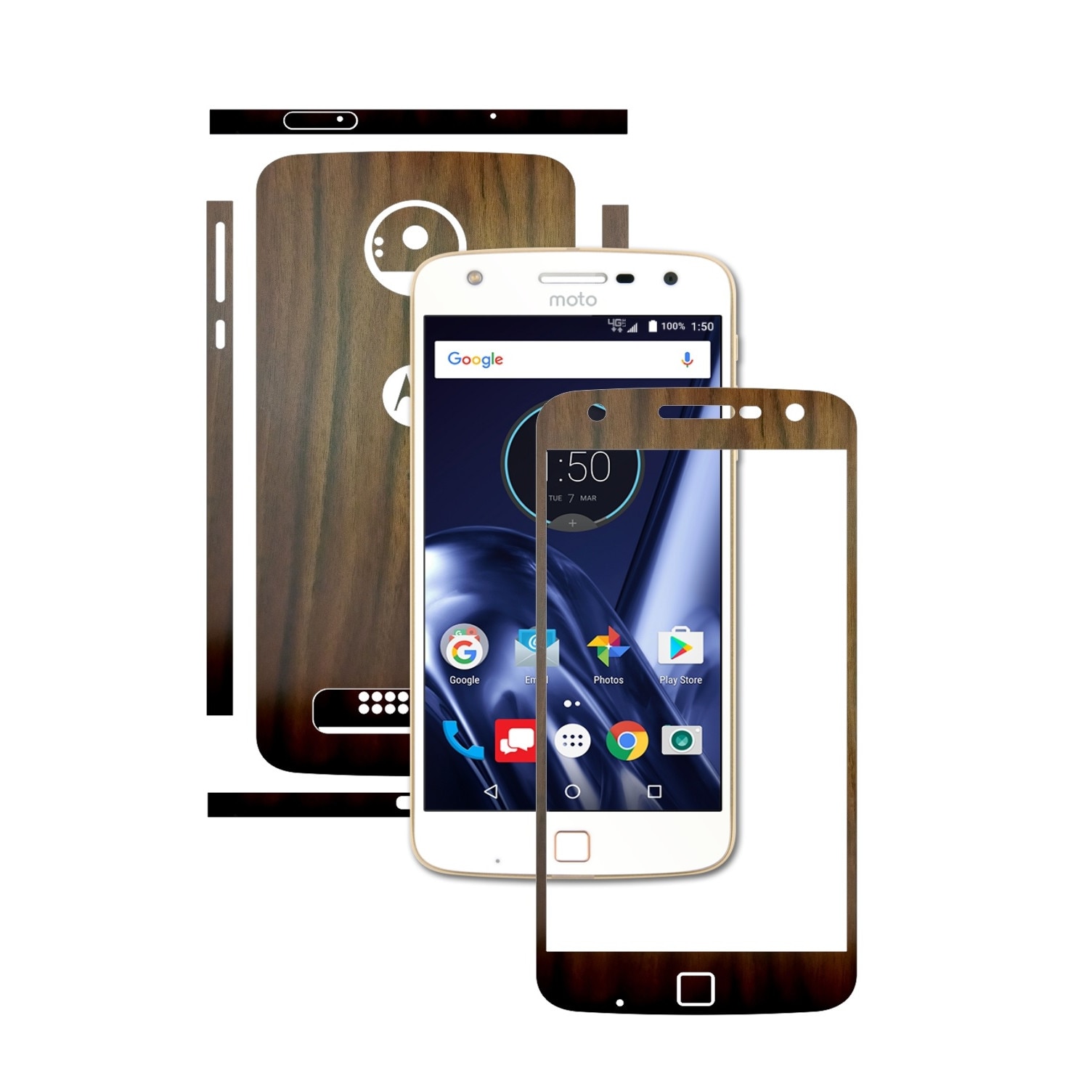 Folie de protectie Carbon Skinz, Husa de tip Skin Adeziv pentru Carcasa, Lemn Nuc Inchis dedicata Motorola Moto Z Play