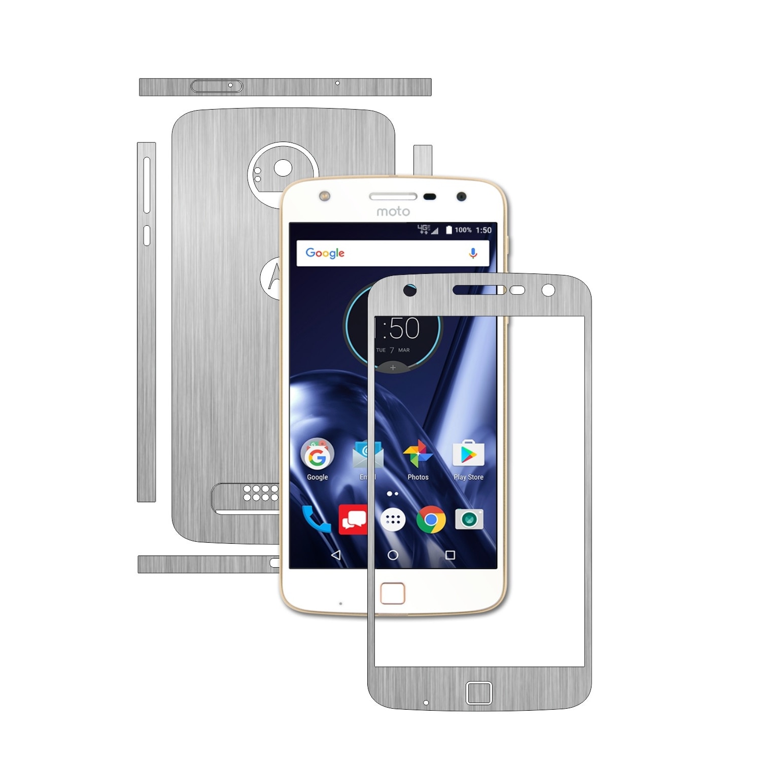 Folie de protectie Carbon Skinz, Husa de tip Skin Adeziv pentru Carcasa, Brushed Argintiu dedicata Motorola Moto Z Play