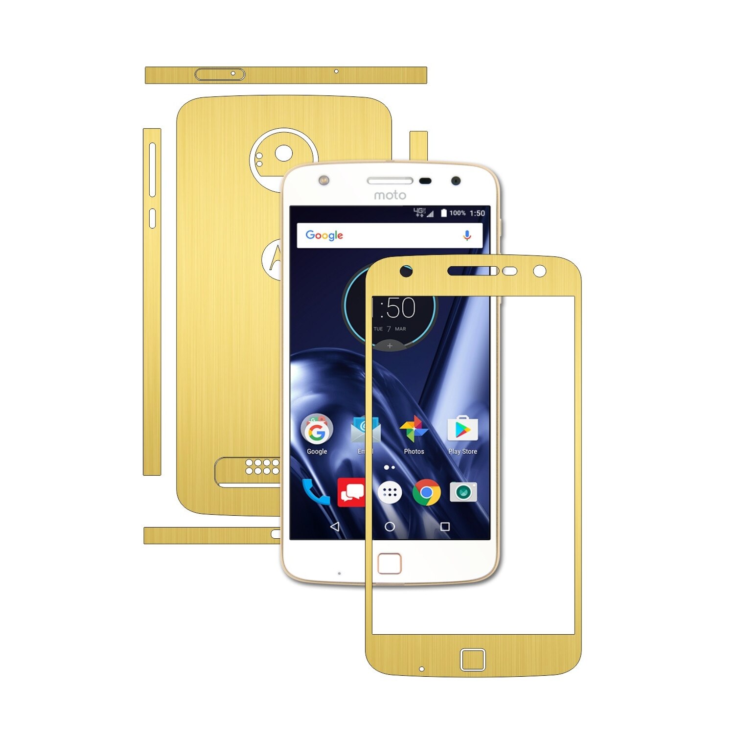 Folie de protectie Carbon Skinz, Husa de tip Skin Adeziv pentru Carcasa, Brushed Auriu dedicata Motorola Moto Z Play