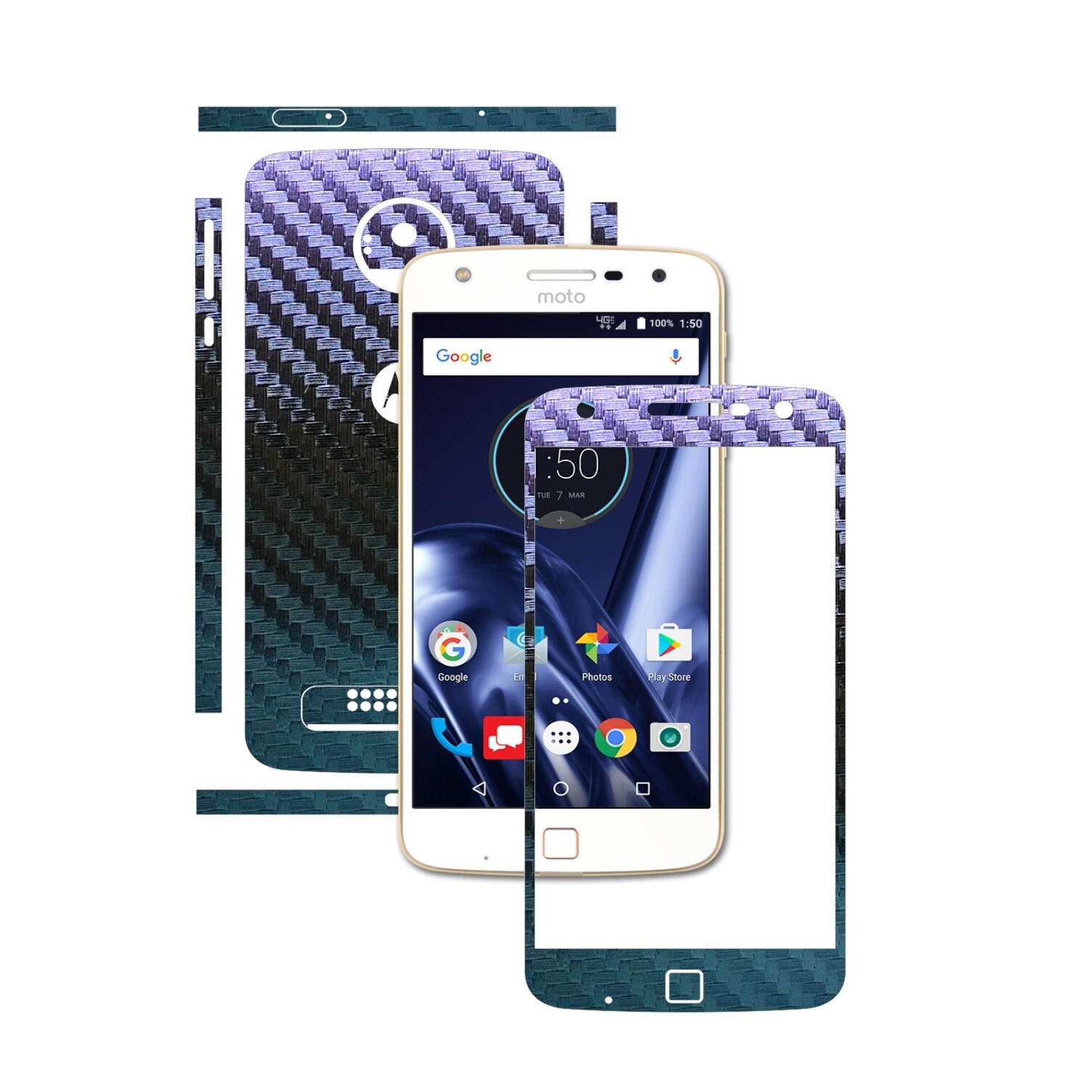 Folie de protectie Carbon Skinz, Husa de tip Skin Adeziv pentru Carcasa, Carbon Cameleon dedicata Motorola Moto Z Play