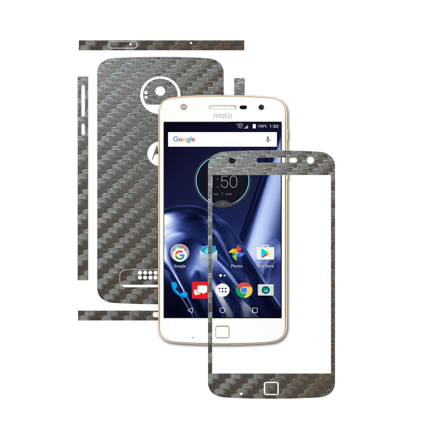 Folie de protectie Carbon Skinz, Husa de tip Skin Adeziv pentru Carcasa, Carbon Gri Argintiu dedicata Motorola Moto Z Play