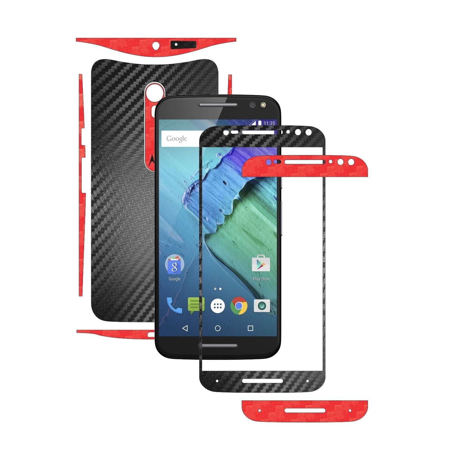 Folie de protectie Full Body Carbon Skinz, Acoperire Totala, Two Tone Negru / Rosu dedicata Motorola Moto X Pure, X Style