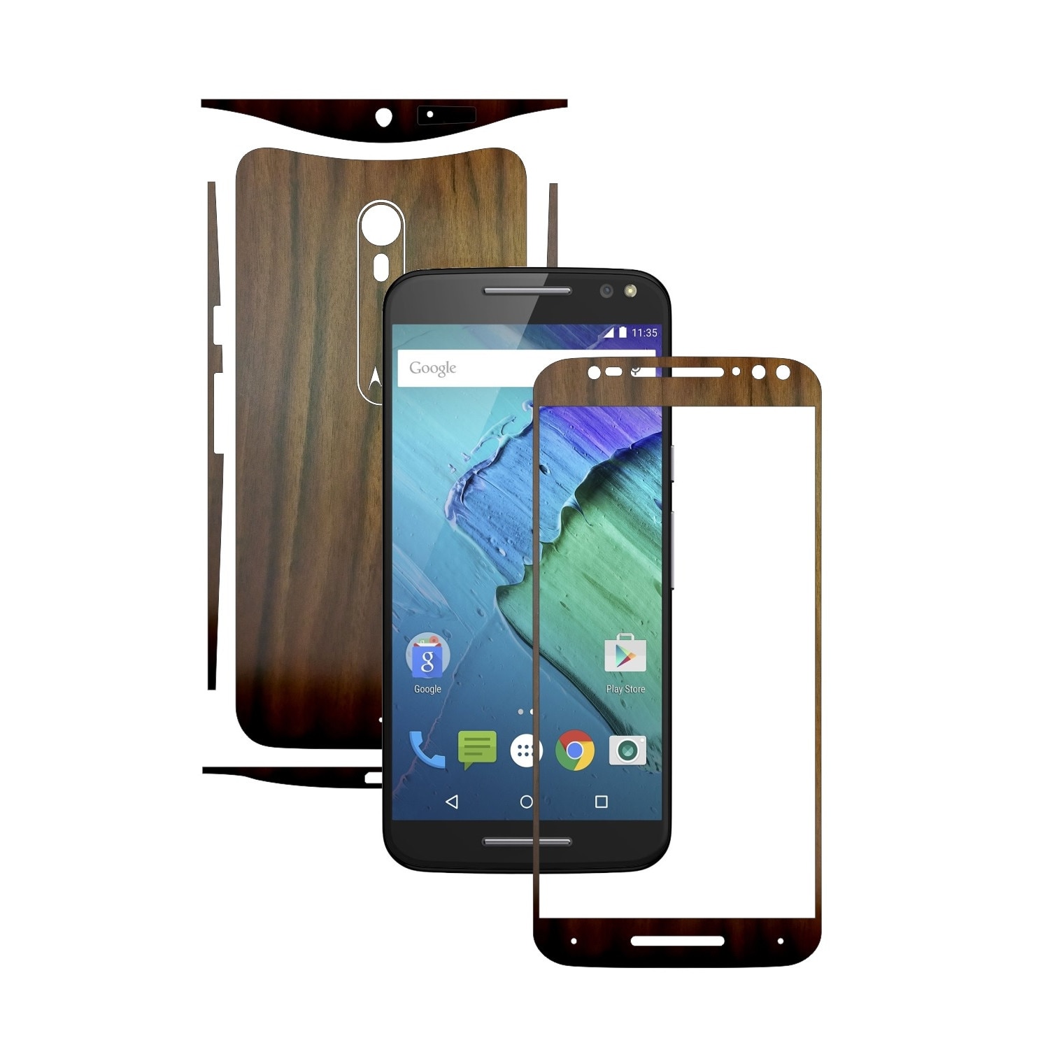 Folie de protectie Carbon Skinz, Husa de tip Skin Adeziv pentru Carcasa, Lemn Nuc Inchis dedicata Motorola Moto X Pure, X Style