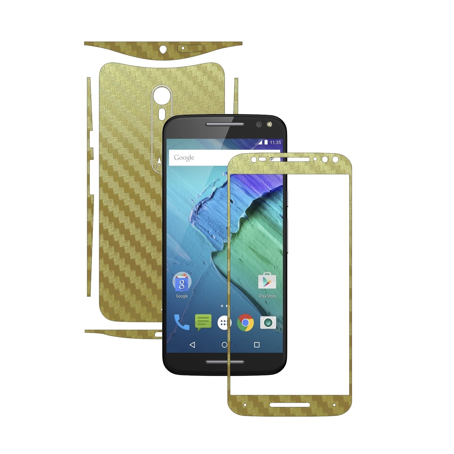 Folie de protectie Carbon Skinz, Husa de tip Skin Adeziv pentru Carcasa, Carbon Auriu dedicata Motorola Moto X Pure, X Style