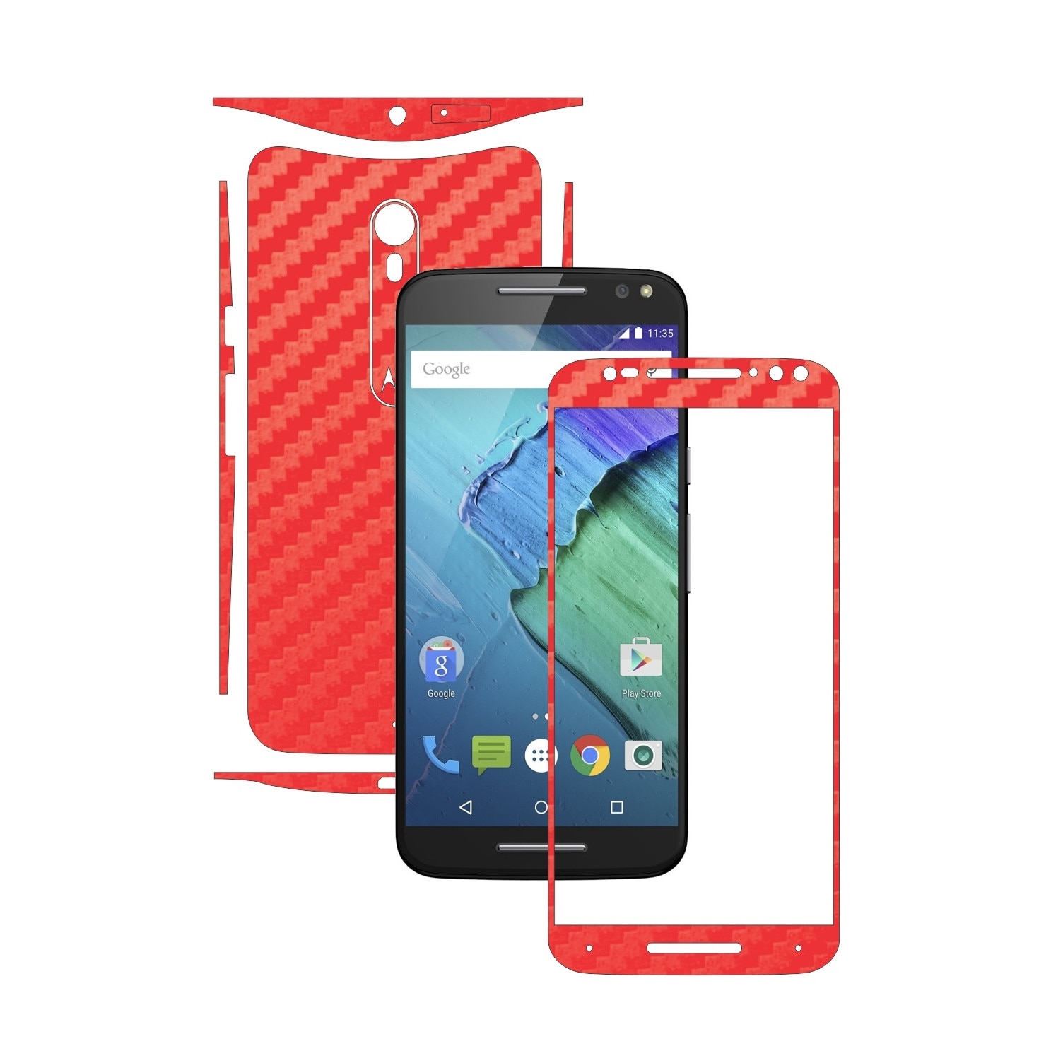 Folie de protectie Carbon Skinz, Husa de tip Skin Adeziv pentru Carcasa, Carbon Rosu dedicata Motorola Moto X Pure, X Style