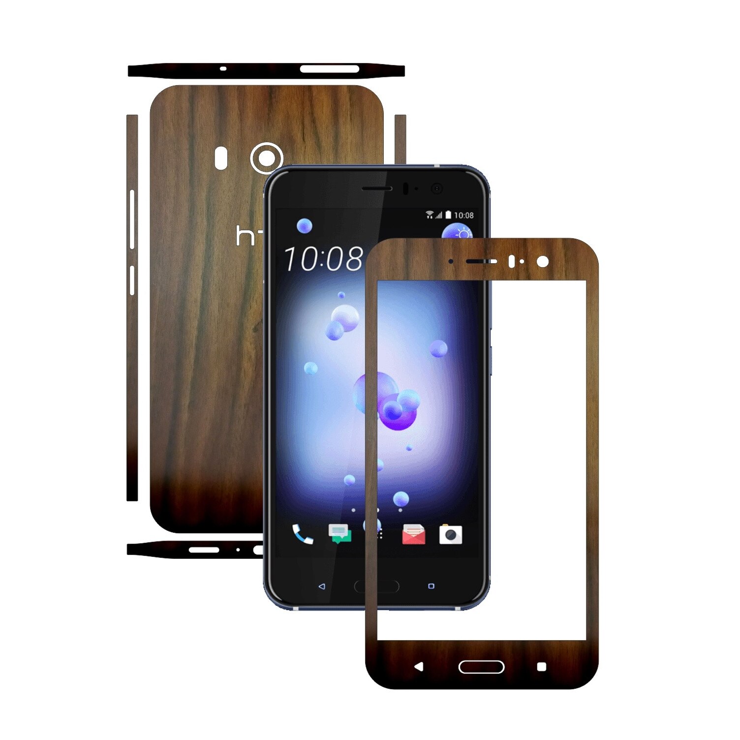 Folie de protectie Carbon Skinz, Husa de tip Skin Adeziv pentru Carcasa, Lemn Nuc Inchis dedicata HTC U11