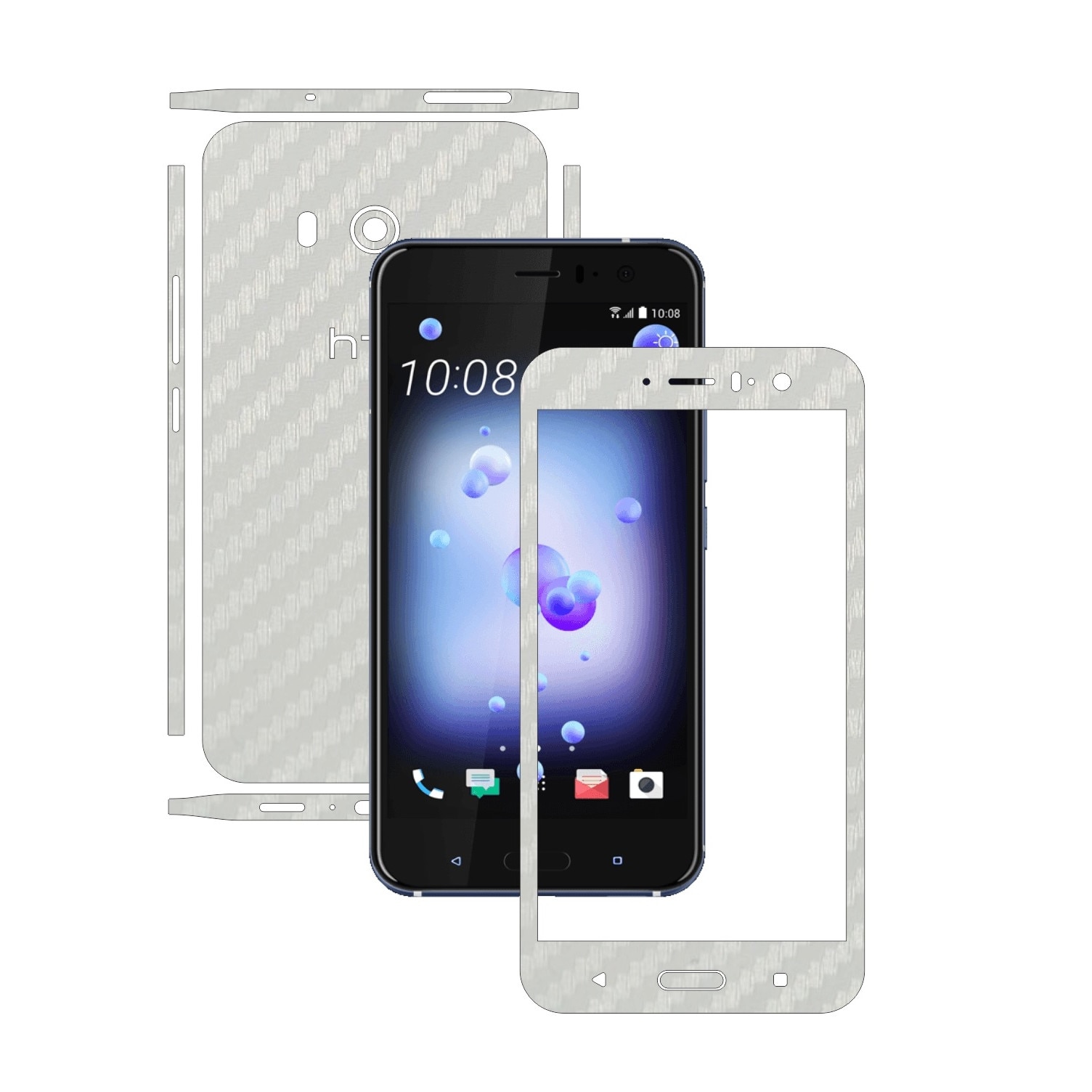 Folie de protectie Carbon Skinz, Husa de tip Skin Adeziv pentru Carcasa, Carbon Alb dedicata HTC U11