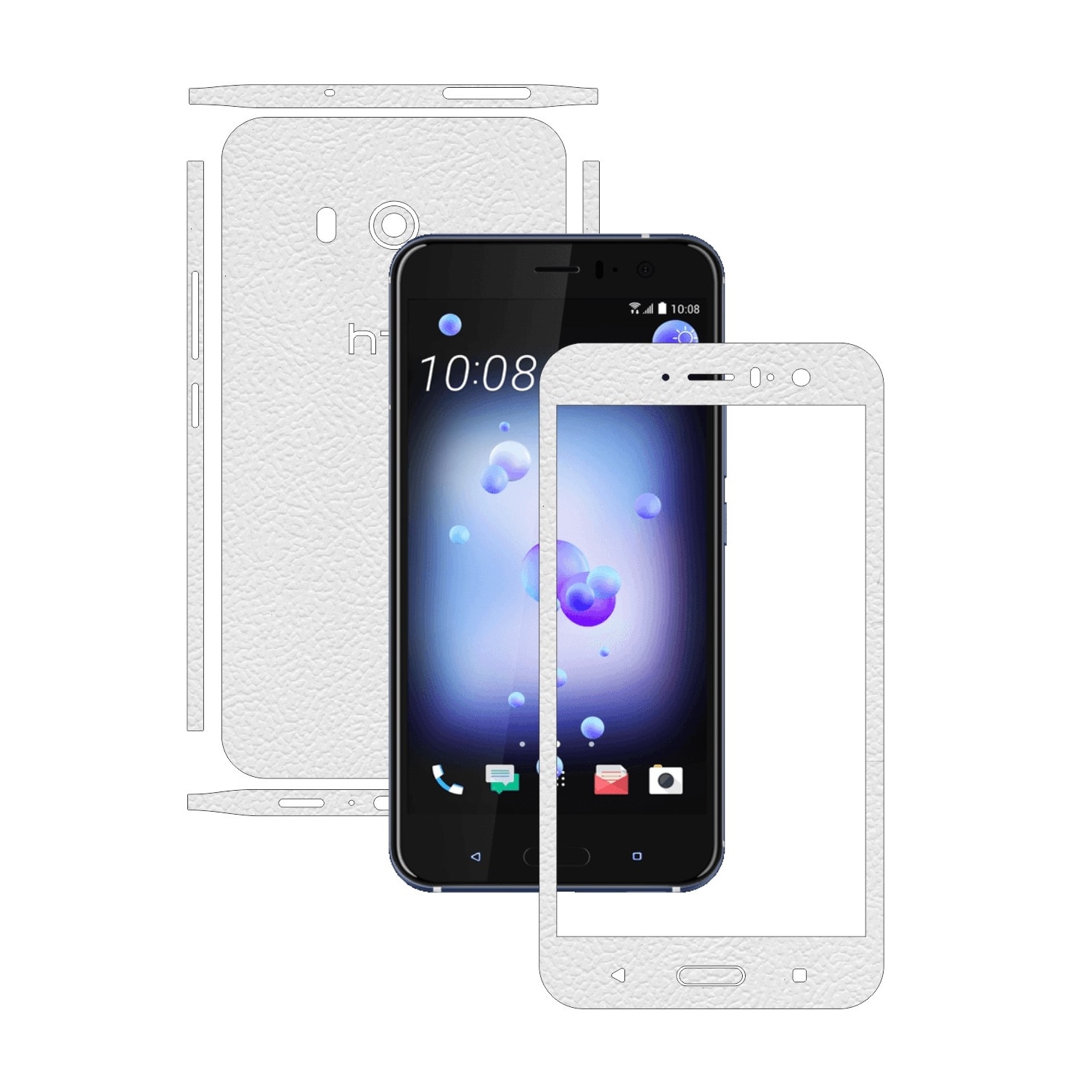 Folie de protectie Carbon Skinz, Husa de tip Skin Adeziv pentru Carcasa, Piele Alba dedicata HTC U11