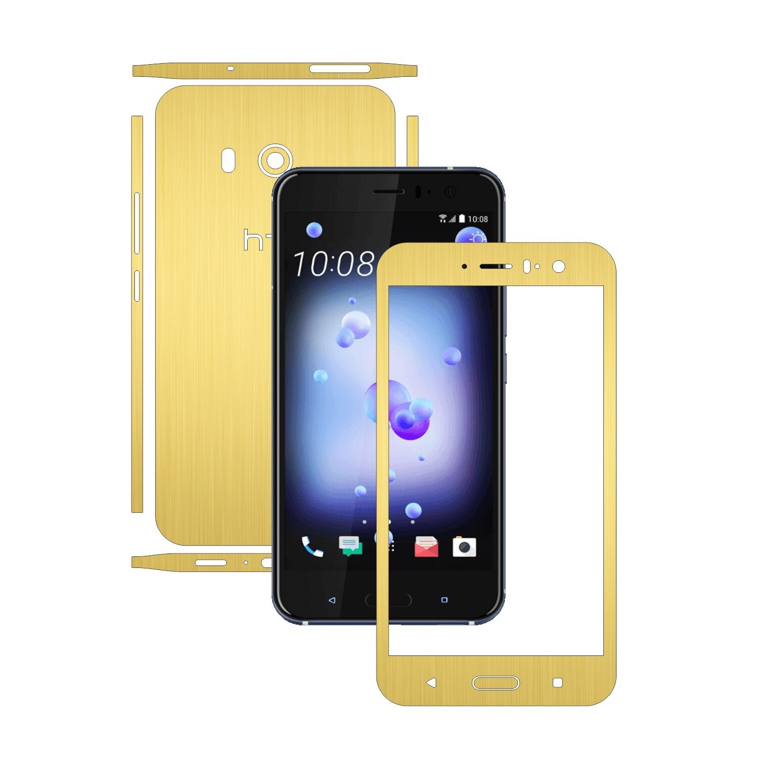 Folie de protectie Carbon Skinz, Husa de tip Skin Adeziv pentru Carcasa, Brushed Auriu dedicata HTC U11