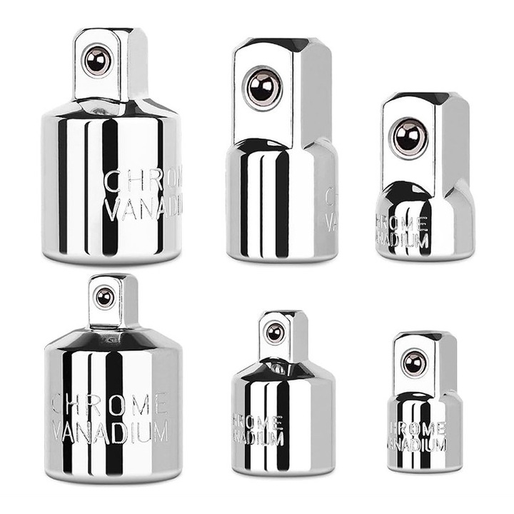 Set de adaptoare si reductoare 6 piese, Yakumuz, otel crom vanadiu, 1/4", 3/8", 1/2"