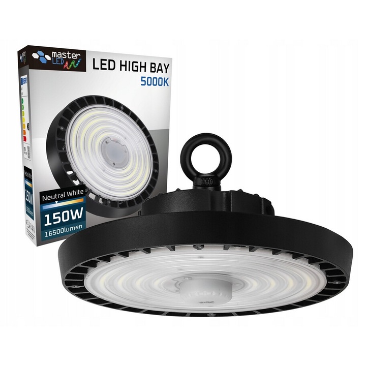Ipari lámpa High Bay MasterLED CSp 150W 5000K 16500lm, fekete, IP65, 28x97,5mm