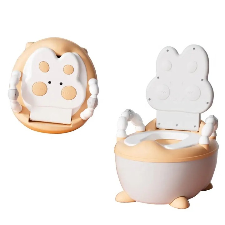 Детско гърне Little Mom Orange Bunny, мека PU пяна, сгъваем капак и подвижен събирателен съд, размер 36 x 30.5 x 43.5 cm