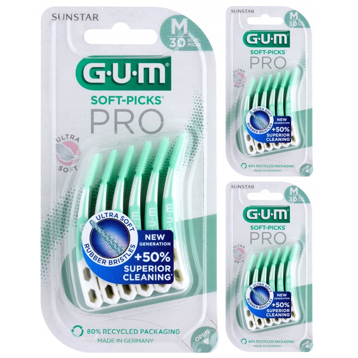 Set, 3 Perii interdentare GUM SOFT PICKS PRO Medie - 30pcs