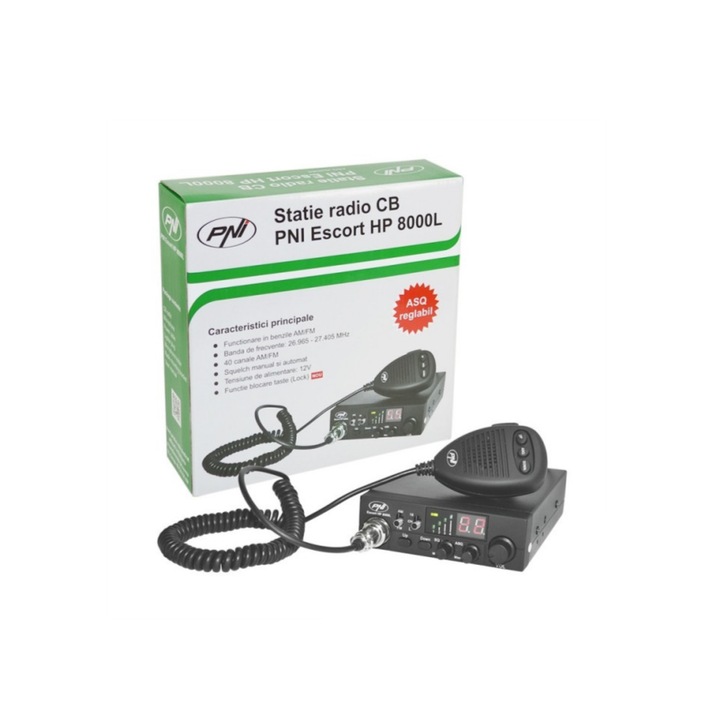 Радиостанция idealSTORE PNI Escort HP 8000L с регулируем ASQ, Функция за заключване на клавишите, Канали 40, Честота 26, 965 - 27, 405 MHz, Захранване 12 V, Микрофон, Мощност на излъчване 4 W