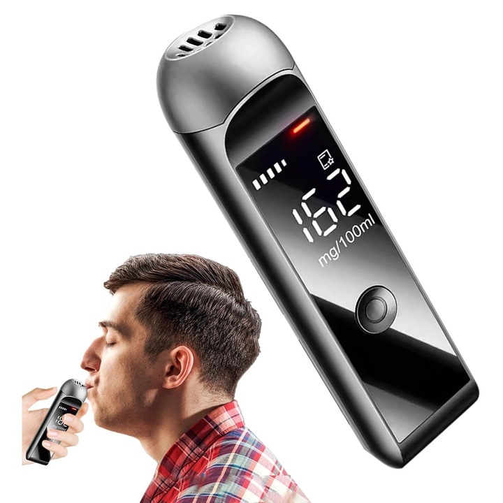 Alkoholmérő, AYCYKD, hordozható digitális professzionális, LCD kijelző, 0,01%-os BAC pontosság, gyors elemzés, automatikus kalibráció, fekete