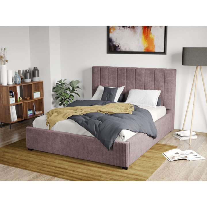 Pat Tapitat Adam, Reiat cu Somiera fixa, 160x200cm, Roz - Poso 27