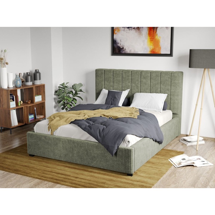 Pat Tapitat Adam, Reiat cu Somiera fixa, 160x200cm, Vernil - Poso 47