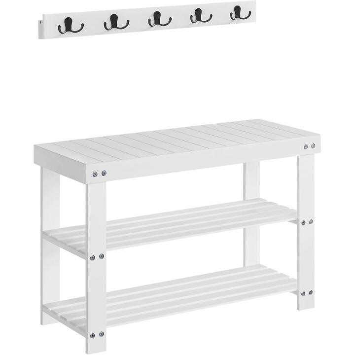 Bambusz pad cipőtartó, Vasagle, 70x28,7x52,3 cm, bambusz, fehér