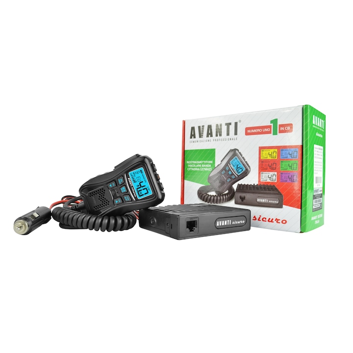 Statie radio CB Avanti Sicuro, toate comenzile pe microfon, TNR & RNR, ASQ reglabil, VOX, ECOU