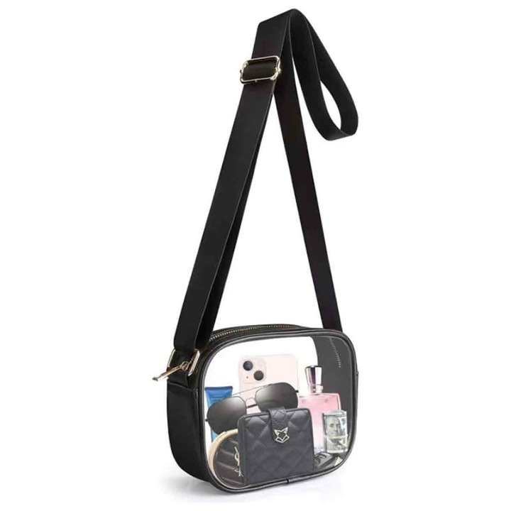 Crossbody táska AMRINUGL, PVC, fekete, 19,5x15x7 cm, állítható pánt