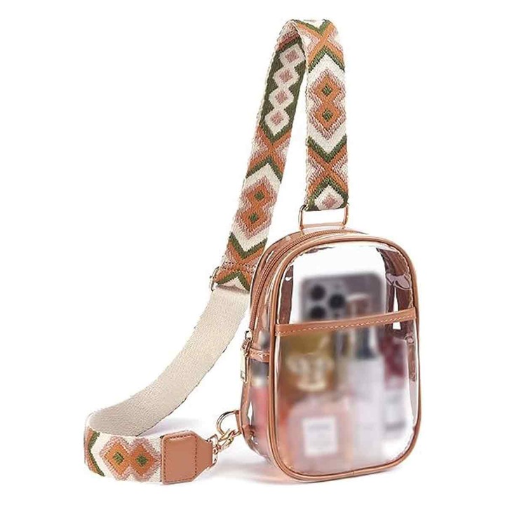 AMRINUGL átlátszó crossbody táska, barna, 20x14x5cm, TPU anyag, sporteseményekhez