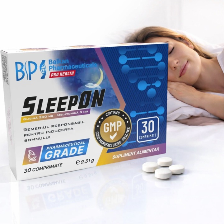 SleepON Supliment pentru Somn Odihnitor si Relaxare, Reduce Stresul si Anxietatea, Sustine Adormirea Rapida si Somnul Profund, Ajuta la Refacerea Organismului si Echilibrul Sistemului Nervos, 30 comprimate