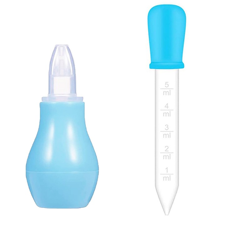 Set aspirator nazal pentru bebelusi, 8.8cm - 12.3cm, albastru