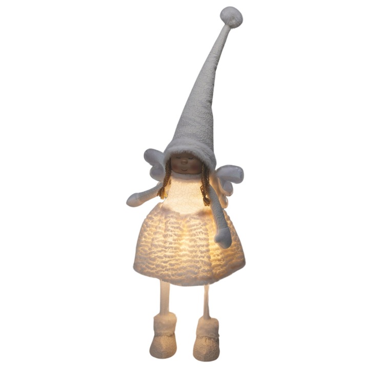 Decoratiune Craciun ingeras fetita in costumas alb cu leduri, inaltime 81 cm