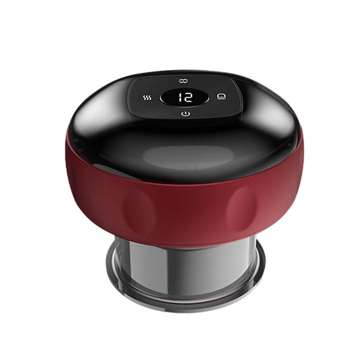 Aparat de Masaj Profesional tip Ventuza, ZXJDN®, 12 viteze, display LCD, lumina rosie, reincarcabil, telecomanda, 3 capete, imbunatateste circulatia sangelui, relaxeaza muschii, efect anticelulitic, rosu