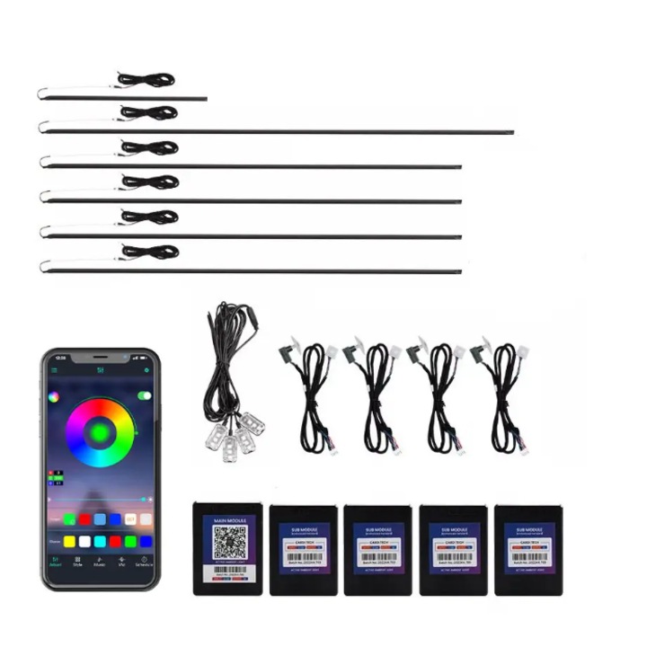 Kit 18 in 1 lumini ambientale auto RGB acrilic, wireless, BZRSH