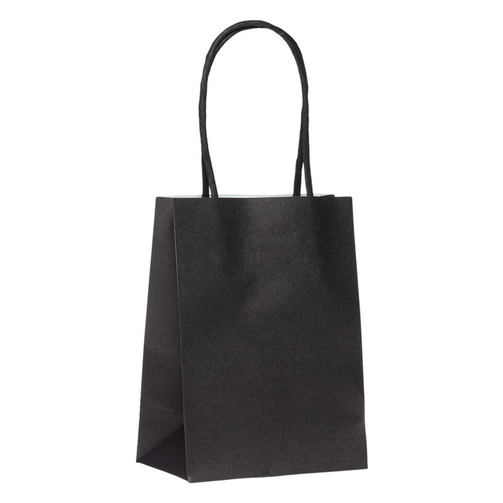 Sacosa kraft neagra pentru cadou 10.8x6.4x14.6cm cu manere negre